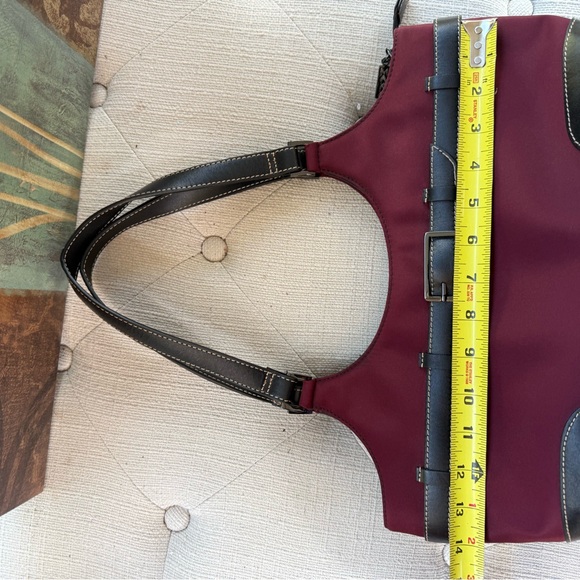 MAXX NEW YORK BLACK LEATHER TRIM BURGUNDY TOTE DOUBLE SHOULDER BAG - Picture 2 of 8